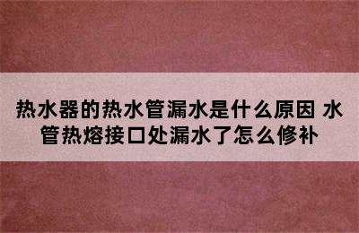 热水器的热水管漏水是什么原因 水管热熔接口处漏水了怎么修补